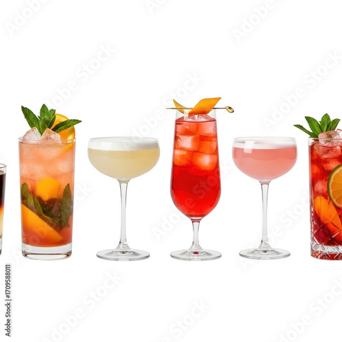 Wallpaper Mural Assortment of colorful cocktails in various glasses isolated on transparent background Torontodigital.ca