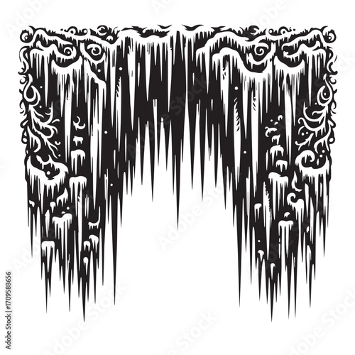 Black Icicle Border Silhouette Vector Illustration design, Solid White Background