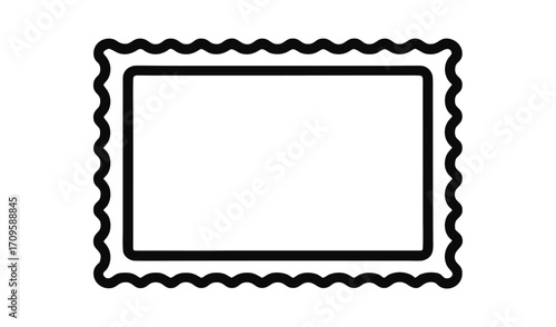 Blank postage stamp outline with perforated edges on white background