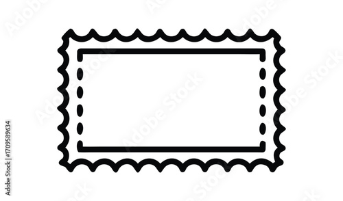 Blank postage stamp outline with perforated edges and inner rectangle