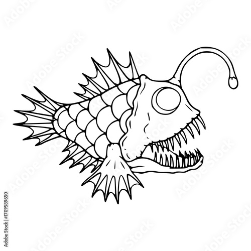 scary angler fish outline drawing