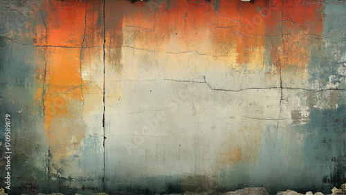 Abstract background of shabby concrete wall surface with bright red paint and weathered parts. Colorful border paint. Vector illustration.