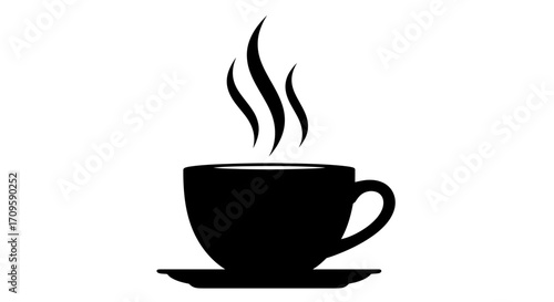 Coffee Cup with Steam in Minimalist Style, Digital Illustration, Warm Atmosphere