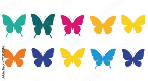 Colorful Butterflies Displayed in a Graphic Design, Nature, Illustration, Artistic Environment, Vibrant and Playful Concept