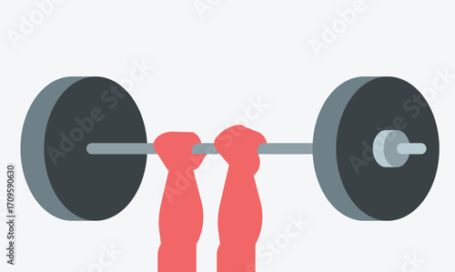illustration of a bodybuilder's hands lifting a weight bar, symbolizing strength, fitness, muscle training, and dedication