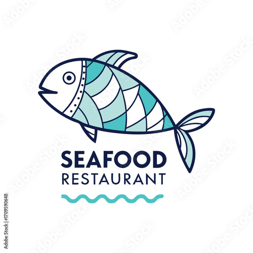 Bluewave Seafood — Flat Vector Logo with Pastel Teal and Blue Fish Design