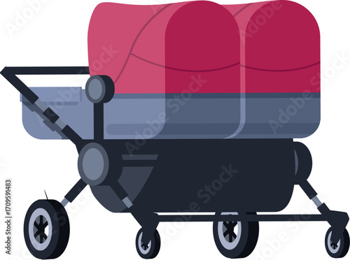 Modern double baby stroller featuring a sleek design and pink canopies, providing a comfortable and safe ride for twins or siblings