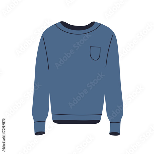 Sweatshirt, jumper clothing. Modern casual style pullover with chest pockets and sleeves. Warm comfortable apparel, everyday fashion garment. Flat vector illustration isolated on white background