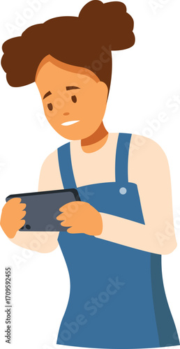 Girl playing a video game on her smartphone with a serious and focused expression