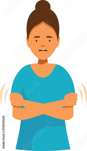 Woman suffering from cold, chills, and low temperature, trying to warm up, healthcare and medical concept