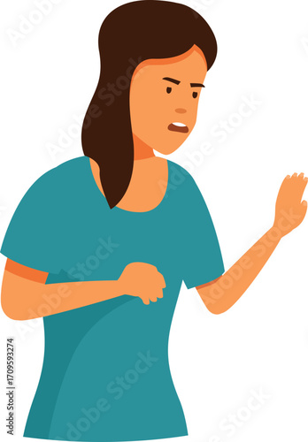 Nurse raising hand and arguing with angry facial expression