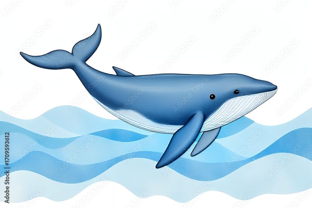 Fototapeta premium Cute Cartoon Whale Swimming in the Ocean