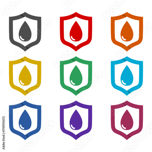 Waterproof icon, Water resistant icon isolated on white background. Set icons colorful