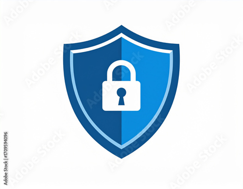 Minimalist shield icon with a white padlock symbol in the center on white background