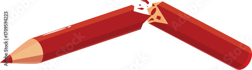 Red colored pencil broken into two pieces, representing concepts like stress, creativity block, and giving up