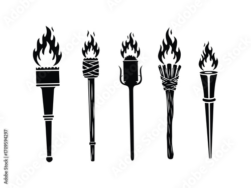 Set of fire torch isolated with white background	