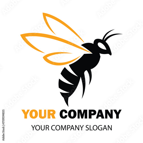 Vector art of black and orange bee logo