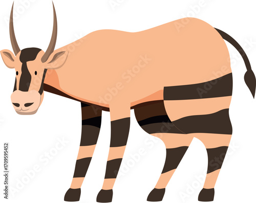 Banteng standing still and looking forward, cartoon illustration of wild fauna