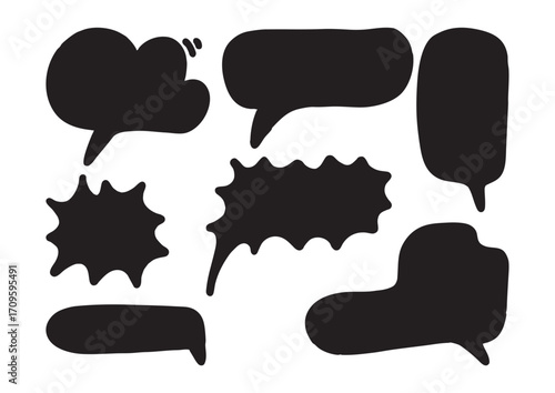 Set of Hand-Drawn Black and White Speech Bubbles Perfect for Communication and Design