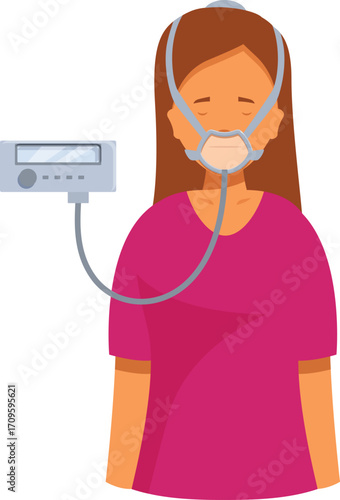 Patient using cpap machine for sleep apnea therapy, medical equipment for respiratory support