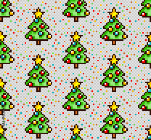Seamless pixel background with new year tree.
