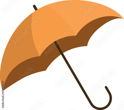 Open orange umbrella offering protection from rain or providing shade from the sun