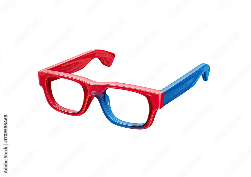 Fototapeta premium Red and blue eyeglasses, angled view