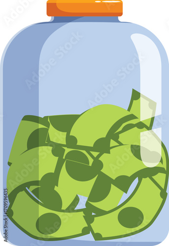 Rolled dollar bills stored in a glass jar represent saving, investment, and financial security