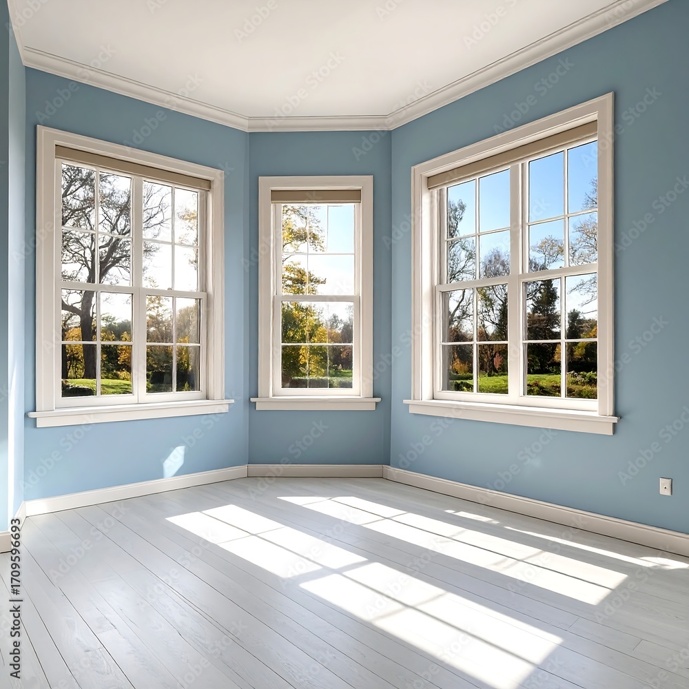 Obraz premium Light-filled room with three large windows