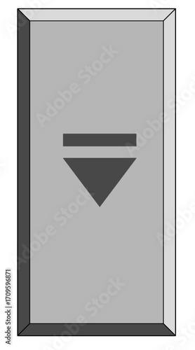 A grey, rectangular button with a dark grey icon featuring two horizontal lines stacked above a downward-pointing triangle