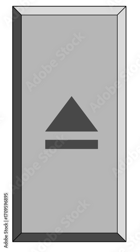 A rectangular, gray eject button with a dark gray triangle pointing upwards and a horizontal line underneath it