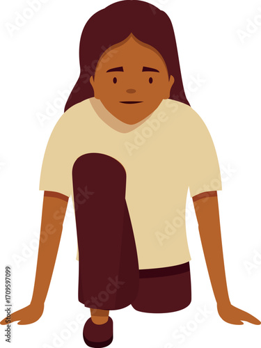 Girl crouching on starting blocks, ready for a sprint, illustrating concepts of competition, athletics, and determination