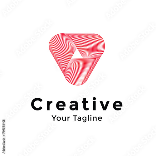 Abstract red triangle logo design with creative text and tagline on a white background.