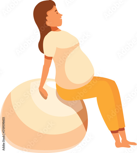 Pregnant woman sitting on fitness ball, enjoying prenatal exercises for a healthy pregnancy