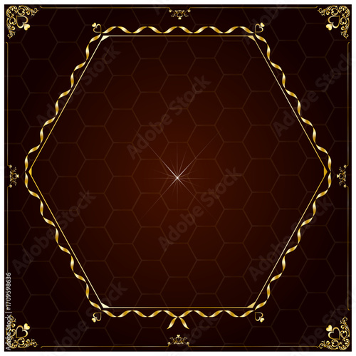 Elegant Brown Background with Golden Frame and Ribbon Border.