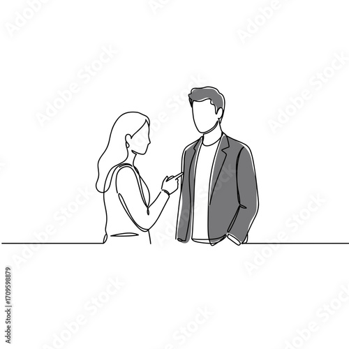 Couple arguing while standing face to face in minimalist illustration  