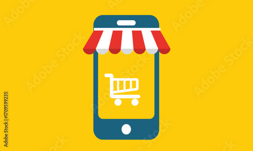 illustration of online shopping through a mobile application, symbolizing e-commerce, convenience, and modern shopping experiences