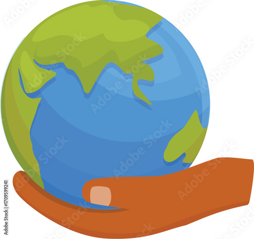 Hand gently holding planet earth, symbolizing environmental protection, conservation, and global responsibility