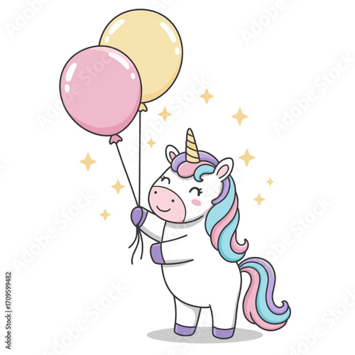 Unicorn Holding Balloons