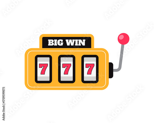 Slot machine big win 777 flat design isolated on white background
