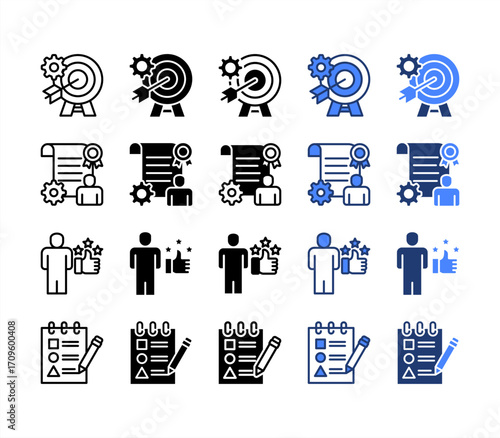 Problem, Reputation, Trustworthiness, Consistency, multiple style icon set.