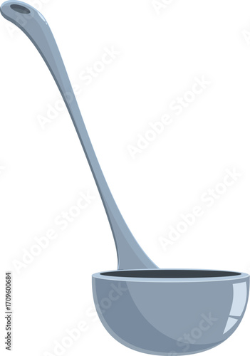 Metal soup ladle serving spoon utensil kitchenware icon in cartoon style for any design