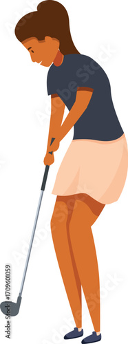 Female golf player concentrating on putting the ball into the hole on a green during a golf tournament