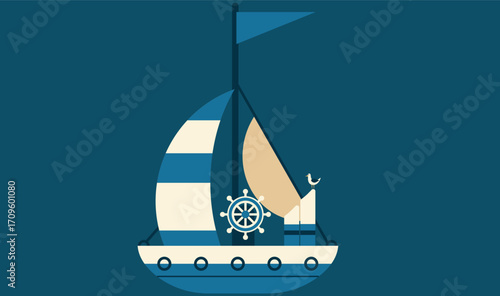 illustration of a boat sailing in the sea, symbolizing travel, exploration, and calmness