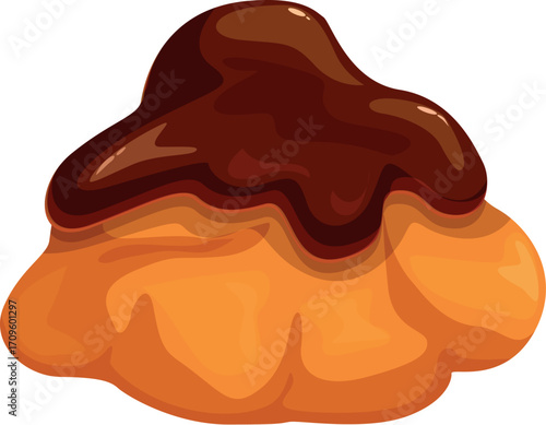 Single cream puff covered in flowing chocolate sauce, showcasing a tempting treat for dessert lovers