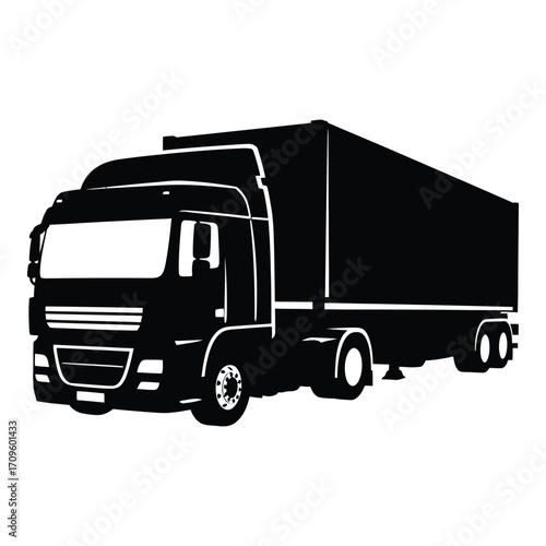 Heavy duty semi truck and trailer silhouette for logistics transportation freight cargo delivery silhouette