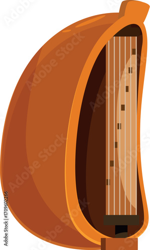 West african kora displaying its soundboard, neck, and strings, representing traditional music and craftsmanship