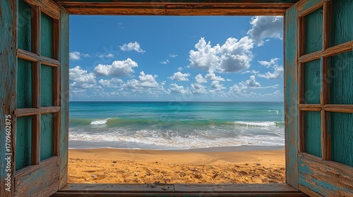 Ocean View Through Rustic Window: A Serene Coastal Escape