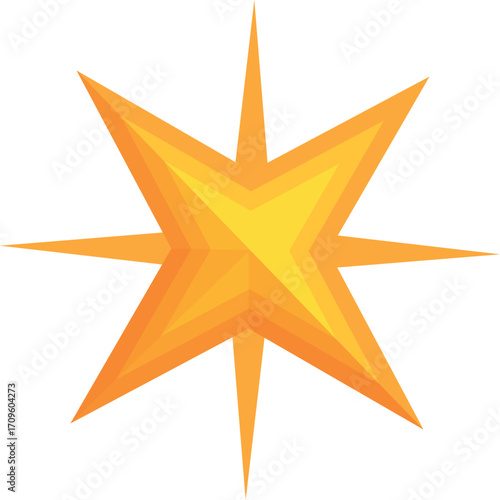 Geometric, eight pointed golden star radiating brilliance on a clean white backdrop