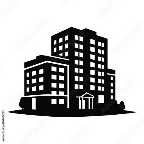 Modern multi story office building silhouette represents corporate business architecture silhouette